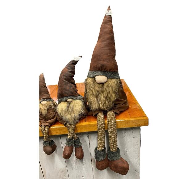 Weighted Gnomes Plush Decor Natural Tones Woodsman Long Legs Matching Set of 3 - Picture 3 of 6